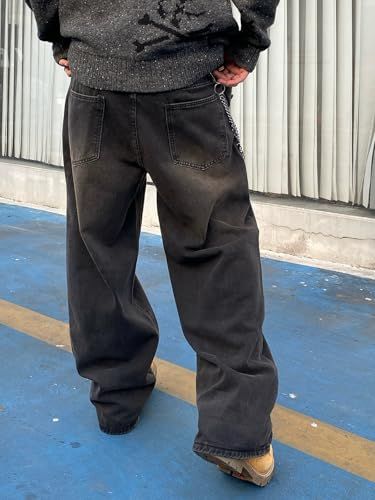 Men's Baggy Hip Hop Jeans Wide Leg Skater Denim Pants Trousers