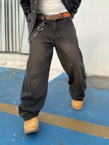 Men's Baggy Hip Hop Jeans Wide Leg Skater Denim Pants Trousers