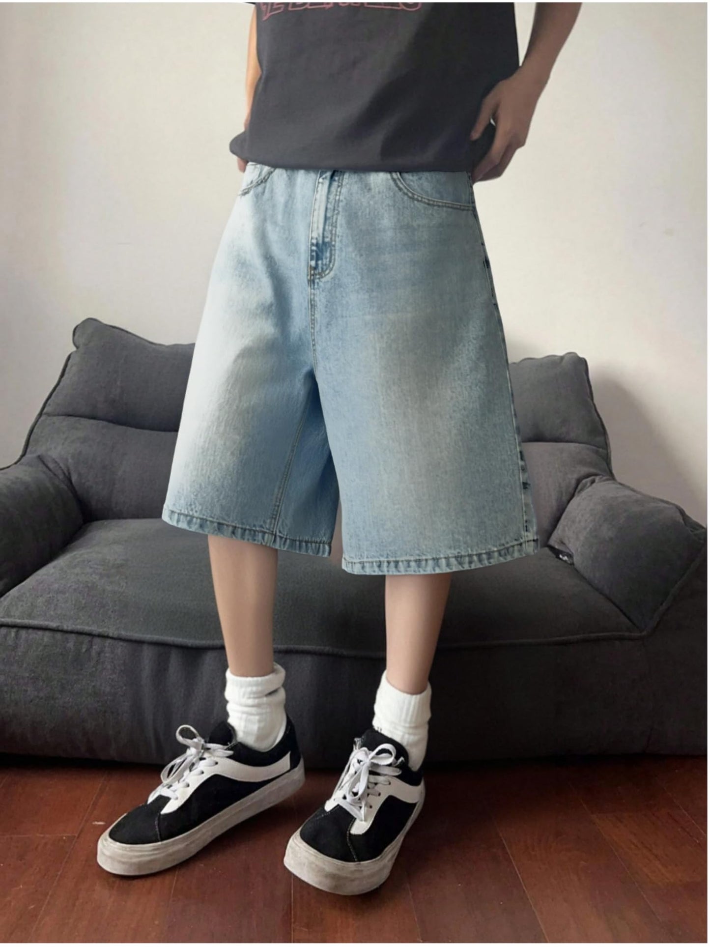 Men’s Baggy Jean Shorts Wide Leg Jorts Y2K Streetwear Hip Hop Denim Shorts