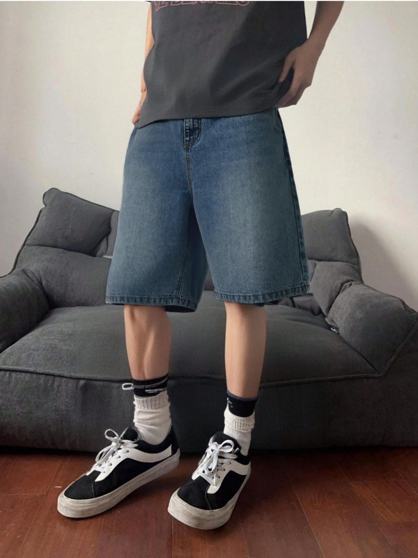Men’s Baggy Jean Shorts Wide Leg Jorts Y2K Streetwear Hip Hop Denim Shorts
