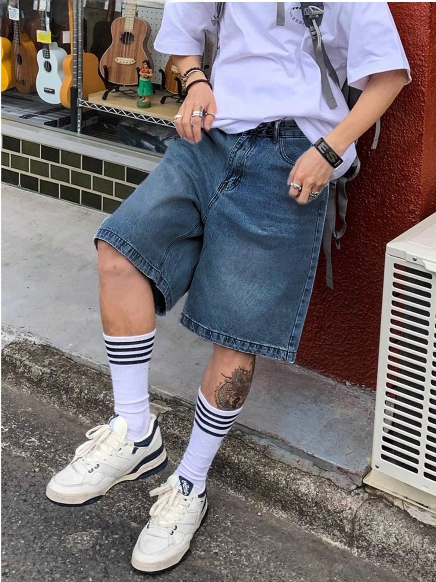 Men’s Baggy Jean Shorts Wide Leg Jorts Y2K Streetwear Hip Hop Denim Shorts
