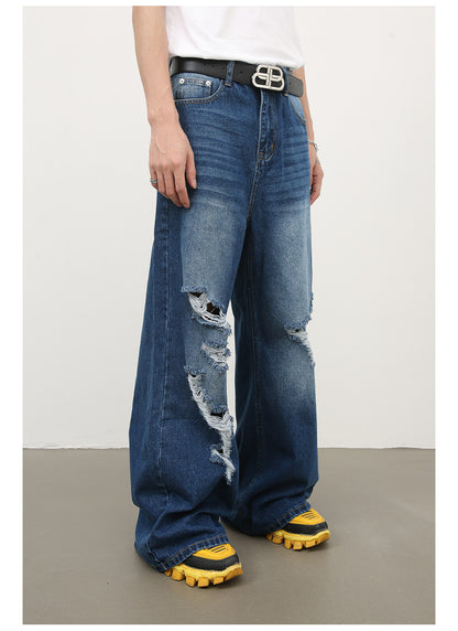 Men's Baggy Jeans Loose Fit Ripped Distressed Straight Leg Denim Pants