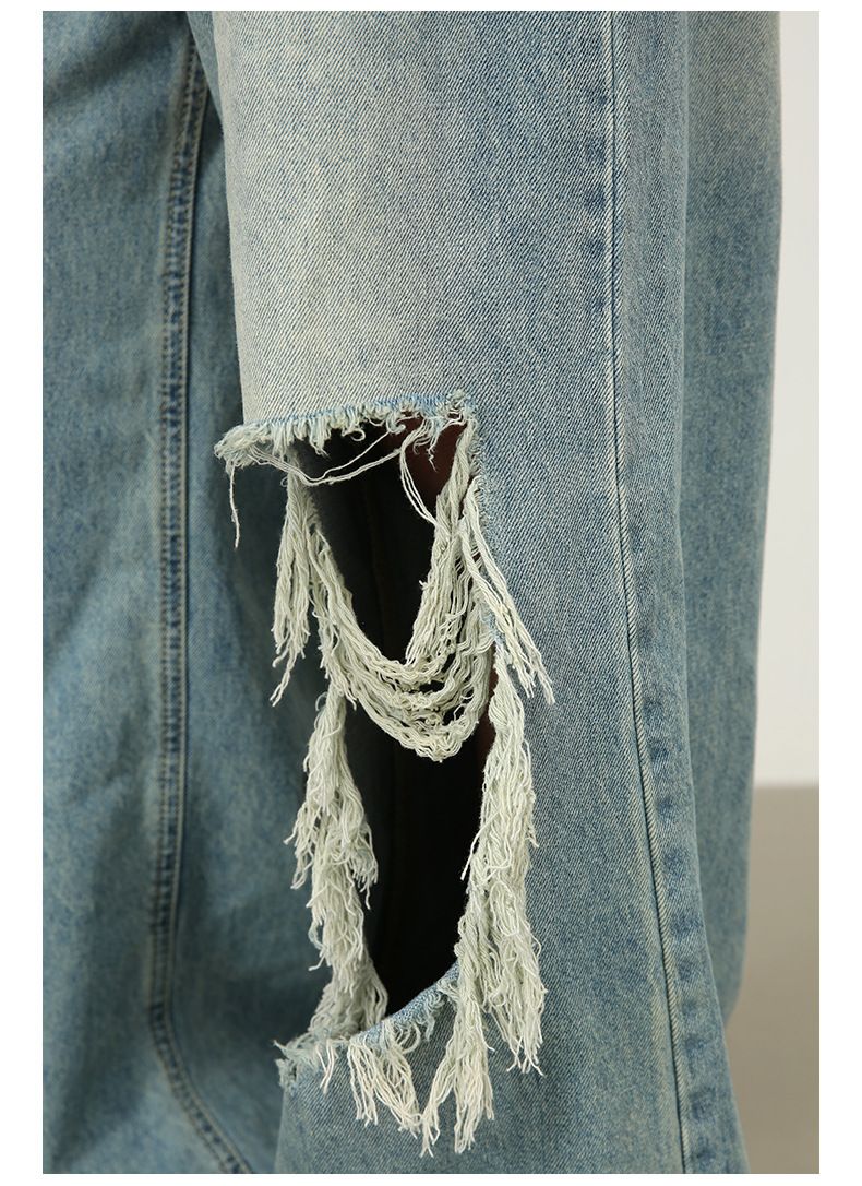 Men's Baggy Jeans Y2K Ripped Wide Leg Distressed Denim Pants Hip Hop Streetwear
