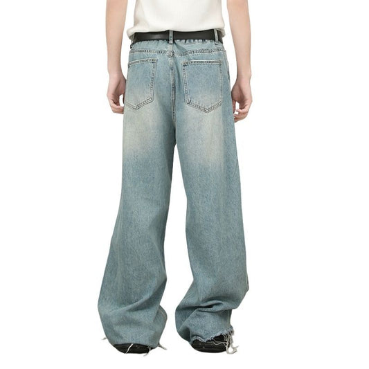 Men's Baggy Jeans Y2K Ripped Wide Leg Distressed Denim Pants Hip Hop Streetwear