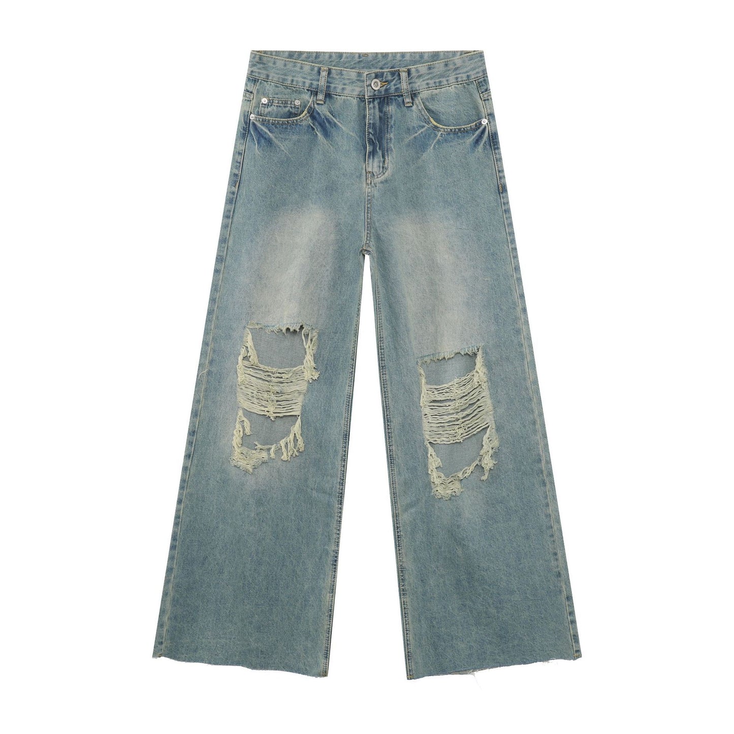 Men's Baggy Jeans Y2K Ripped Wide Leg Distressed Denim Pants Hip Hop Streetwear