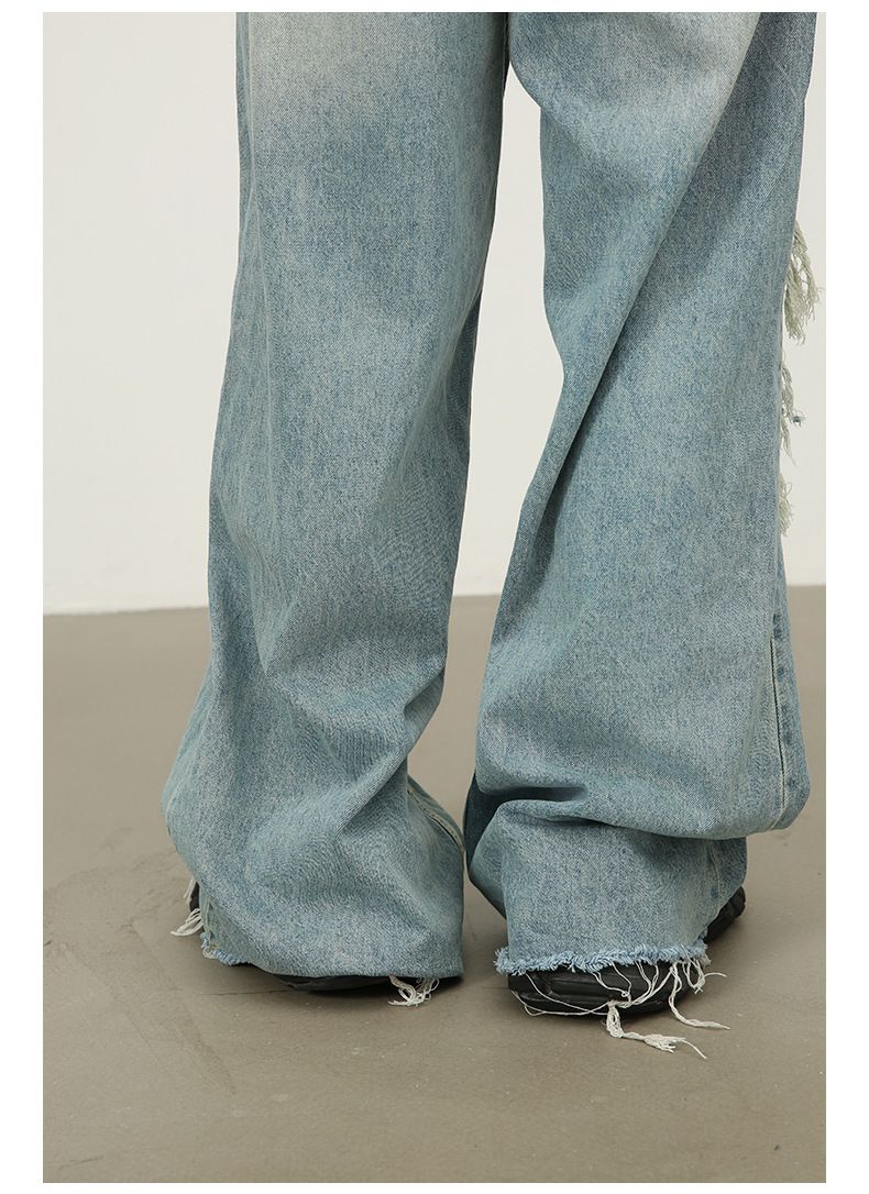 Men's Baggy Jeans Y2K Ripped Wide Leg Distressed Denim Pants Hip Hop Streetwear