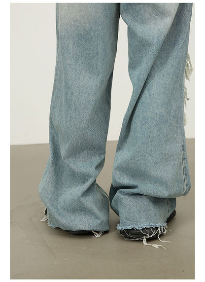 Men's Baggy Jeans Y2K Ripped Wide Leg Distressed Denim Pants Hip Hop Streetwear