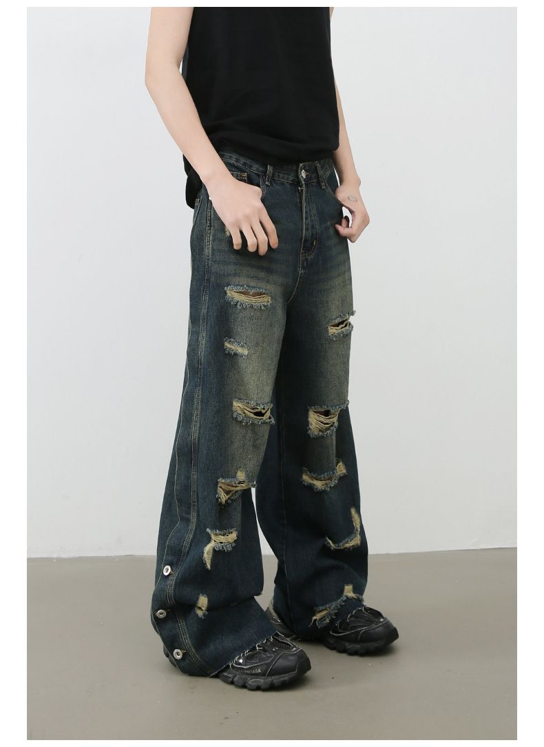 Men's Baggy Ripped Jeans Wide Leg Hip Hop Loose Fit Denim Y2k Streetwear