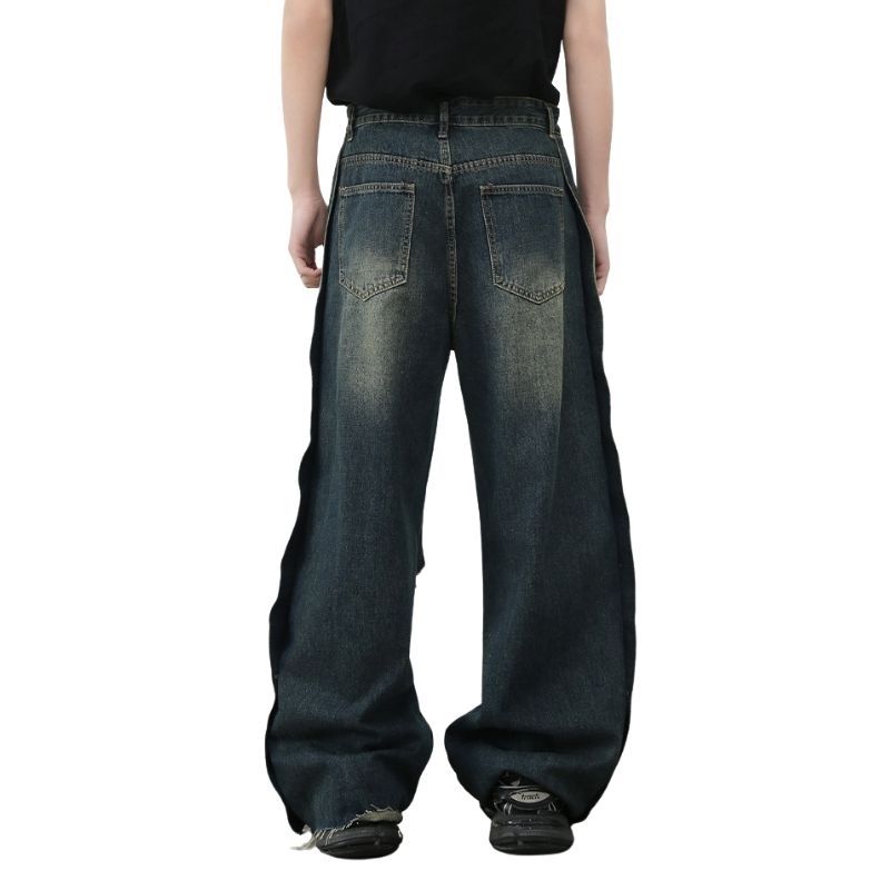 Men's Baggy Ripped Jeans Wide Leg Hip Hop Loose Fit Denim Y2k Streetwear