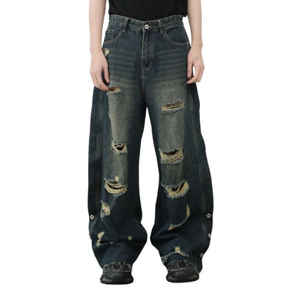 Men's Baggy Ripped Jeans Wide Leg Hip Hop Loose Fit Denim Y2k Streetwear