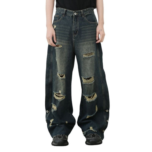 Men's Baggy Ripped Jeans Wide Leg Hip Hop Loose Fit Denim Y2k Streetwear