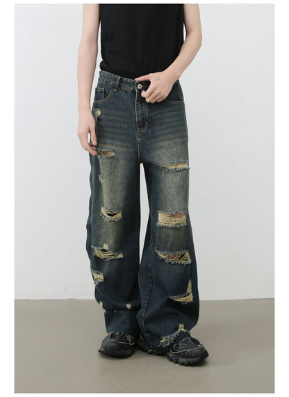 Men's Baggy Ripped Jeans Wide Leg Hip Hop Loose Fit Denim Y2k Streetwear