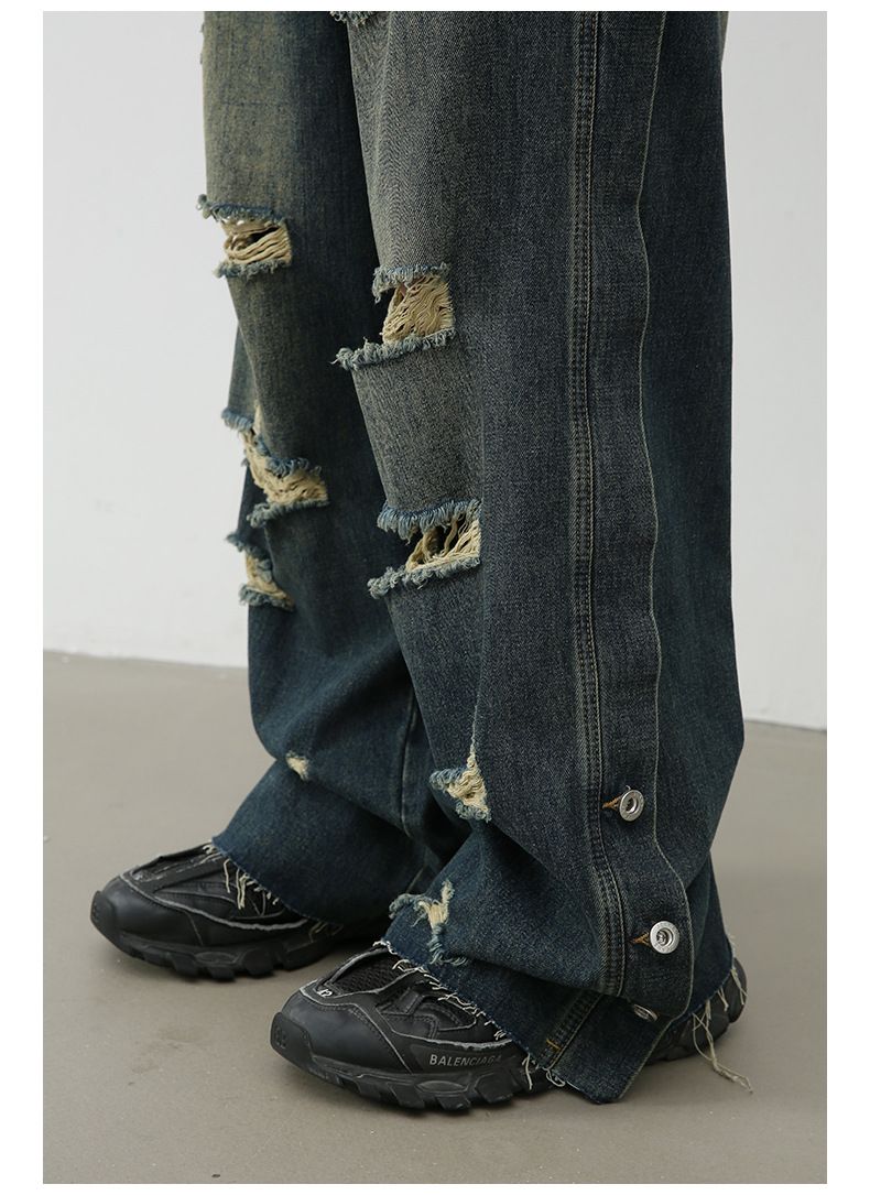 Men's Baggy Ripped Jeans Wide Leg Hip Hop Loose Fit Denim Y2k Streetwear