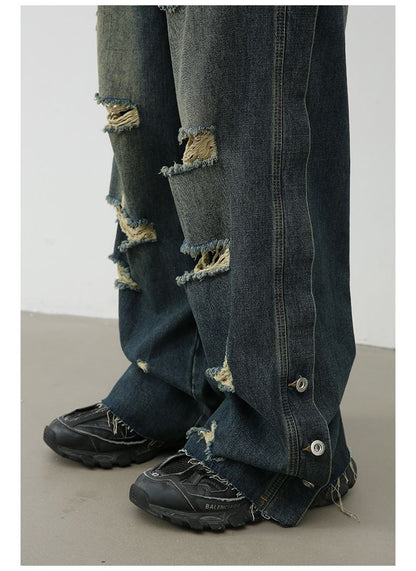 Men's Baggy Ripped Jeans Wide Leg Hip Hop Loose Fit Denim Y2k Streetwear