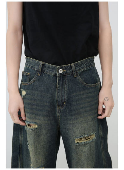Men's Baggy Ripped Jeans Wide Leg Hip Hop Loose Fit Denim Y2k Streetwear