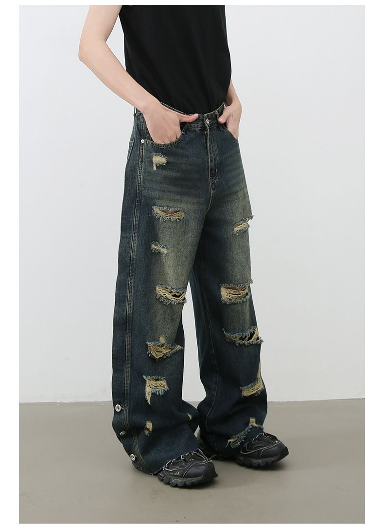 Men's Baggy Ripped Jeans Wide Leg Hip Hop Loose Fit Denim Y2k Streetwear