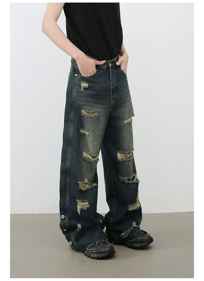 Men's Baggy Ripped Jeans Wide Leg Hip Hop Loose Fit Denim Y2k Streetwear
