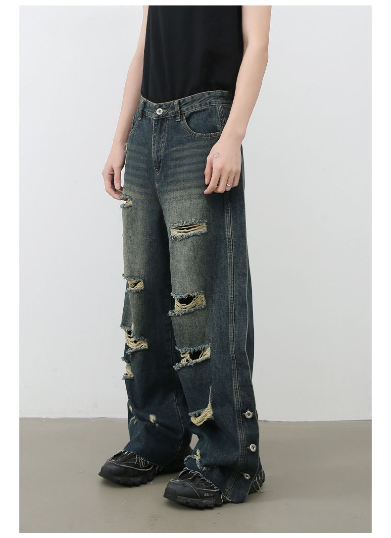 Men's Baggy Ripped Jeans Wide Leg Hip Hop Loose Fit Denim Y2k Streetwear