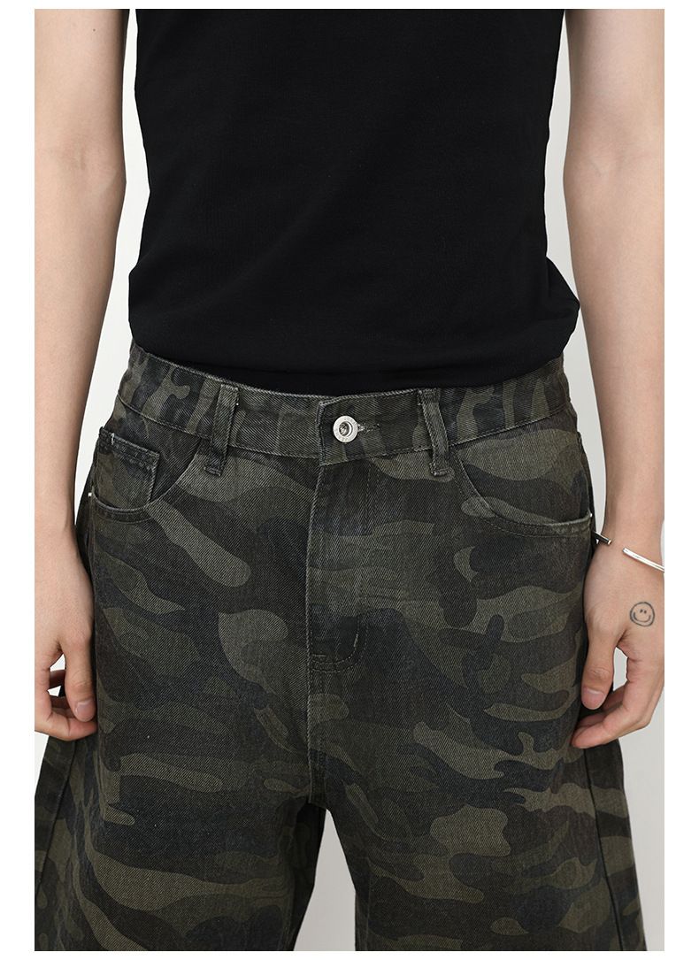Men's Camouflage Cargo Jeans Short Stretch Relaxed Fit Denim Short Pants