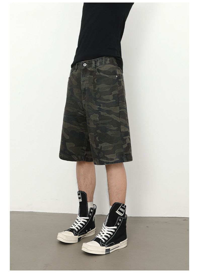 Men's Camouflage Cargo Jeans Short Stretch Relaxed Fit Denim Short Pants