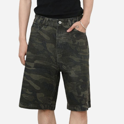 Men's Camouflage Cargo Jeans Short Stretch Relaxed Fit Denim Short Pants