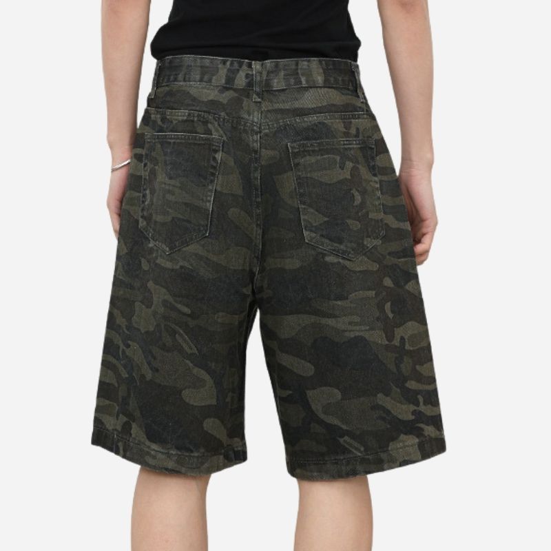 Men's Camouflage Cargo Jeans Short Stretch Relaxed Fit Denim Short Pants