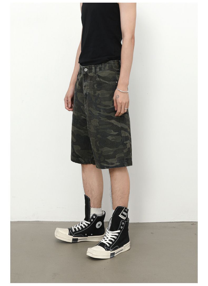 Men's Camouflage Cargo Jeans Short Stretch Relaxed Fit Denim Short Pants