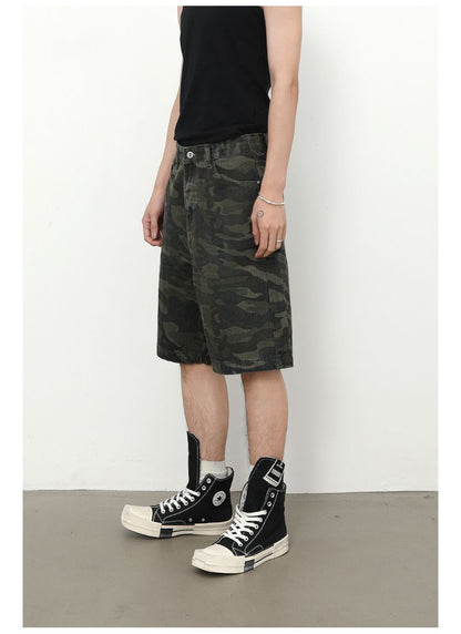 Men's Camouflage Cargo Jeans Short Stretch Relaxed Fit Denim Short Pants