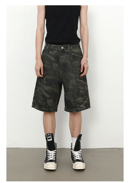 Men's Camouflage Cargo Jeans Short Stretch Relaxed Fit Denim Short Pants