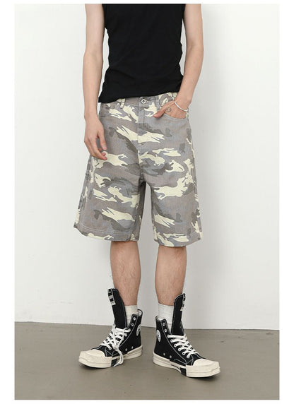 Men's Camouflage Cargo Jeans Short Stretch Relaxed Fit Denim Short Pants