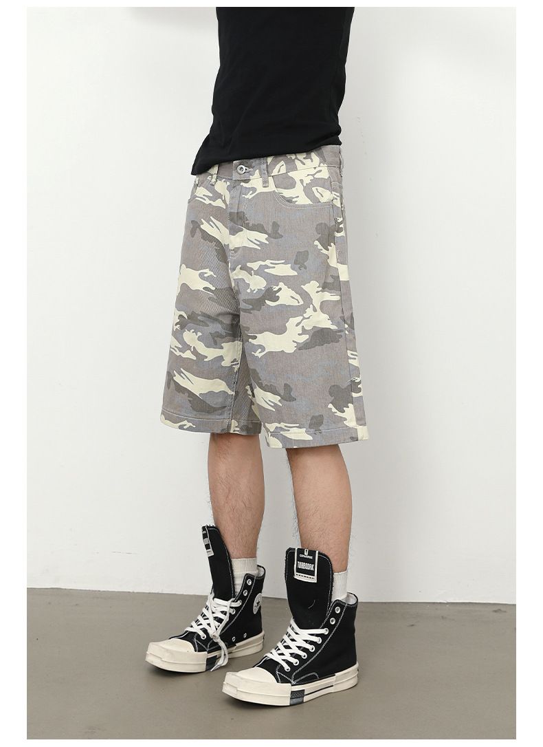 Men's Camouflage Cargo Jeans Short Stretch Relaxed Fit Denim Short Pants