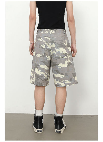 Men's Camouflage Cargo Jeans Short Stretch Relaxed Fit Denim Short Pants