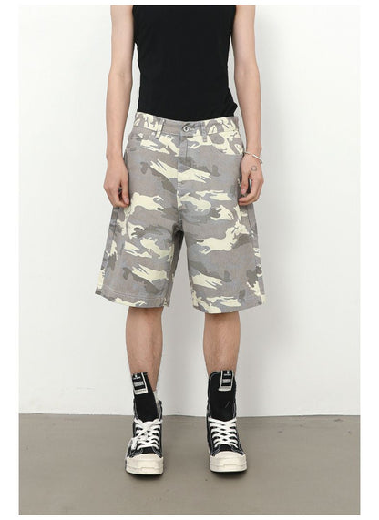 Men's Camouflage Cargo Jeans Short Stretch Relaxed Fit Denim Short Pants