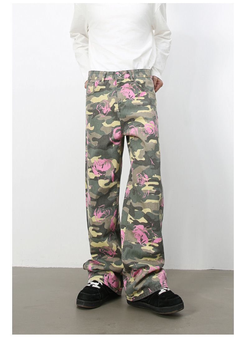 Men's Camouflage Jeans Y2K Hip Hop Baggy Jeans Wide Leg Denim Streetwear