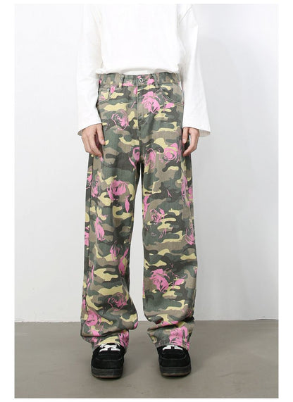 Men's Camouflage Jeans Y2K Hip Hop Baggy Jeans Wide Leg Denim Streetwear