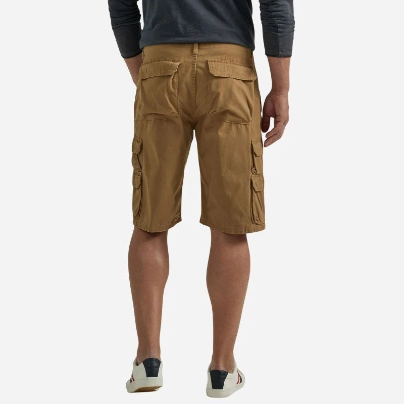 men's classic cargo shorts relaxed fit shorts in khaki, back view