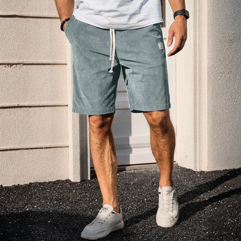 men's elastic waist drawstring summer beach shorts in blue
