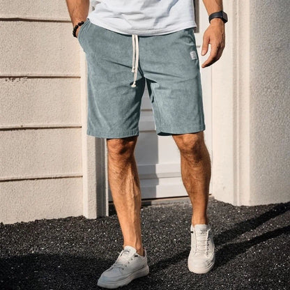 men's elastic waist drawstring summer beach shorts in blue