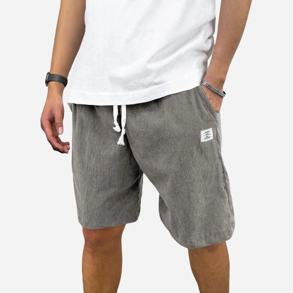 men's elastic waist drawstring summer beach shorts in gray, front view