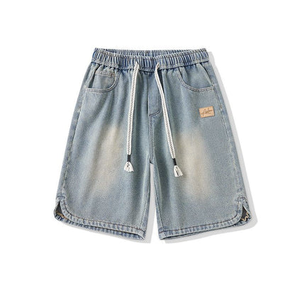 Men's Denim Shorts Baggy Jean Elastic Drawstring Pants Jorts Streetwear