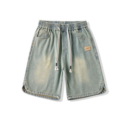 Men's Denim Shorts Baggy Jean Elastic Drawstring Pants Jorts Streetwear