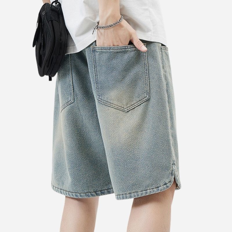 Men's Denim Shorts Baggy Jean Elastic Drawstring Pants Jorts Streetwear