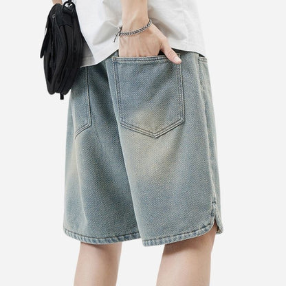 Men's Denim Shorts Baggy Jean Elastic Drawstring Pants Jorts Streetwear