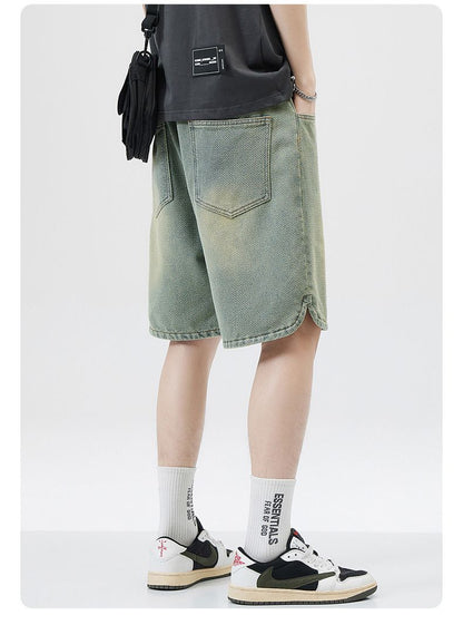 Men's Denim Shorts Baggy Jean Elastic Drawstring Pants Jorts Streetwear
