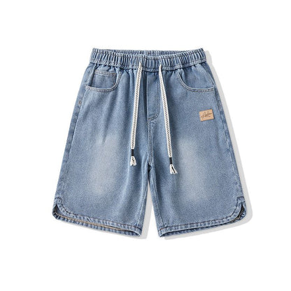 Men's Denim Shorts Baggy Jean Elastic Drawstring Pants Jorts Streetwear