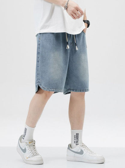 Men's Denim Shorts Baggy Jean Elastic Drawstring Pants Jorts Streetwear