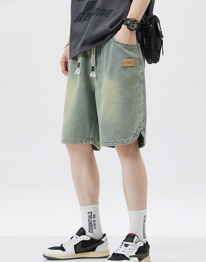 Men's Denim Shorts Baggy Jean Elastic Drawstring Pants Jorts Streetwear
