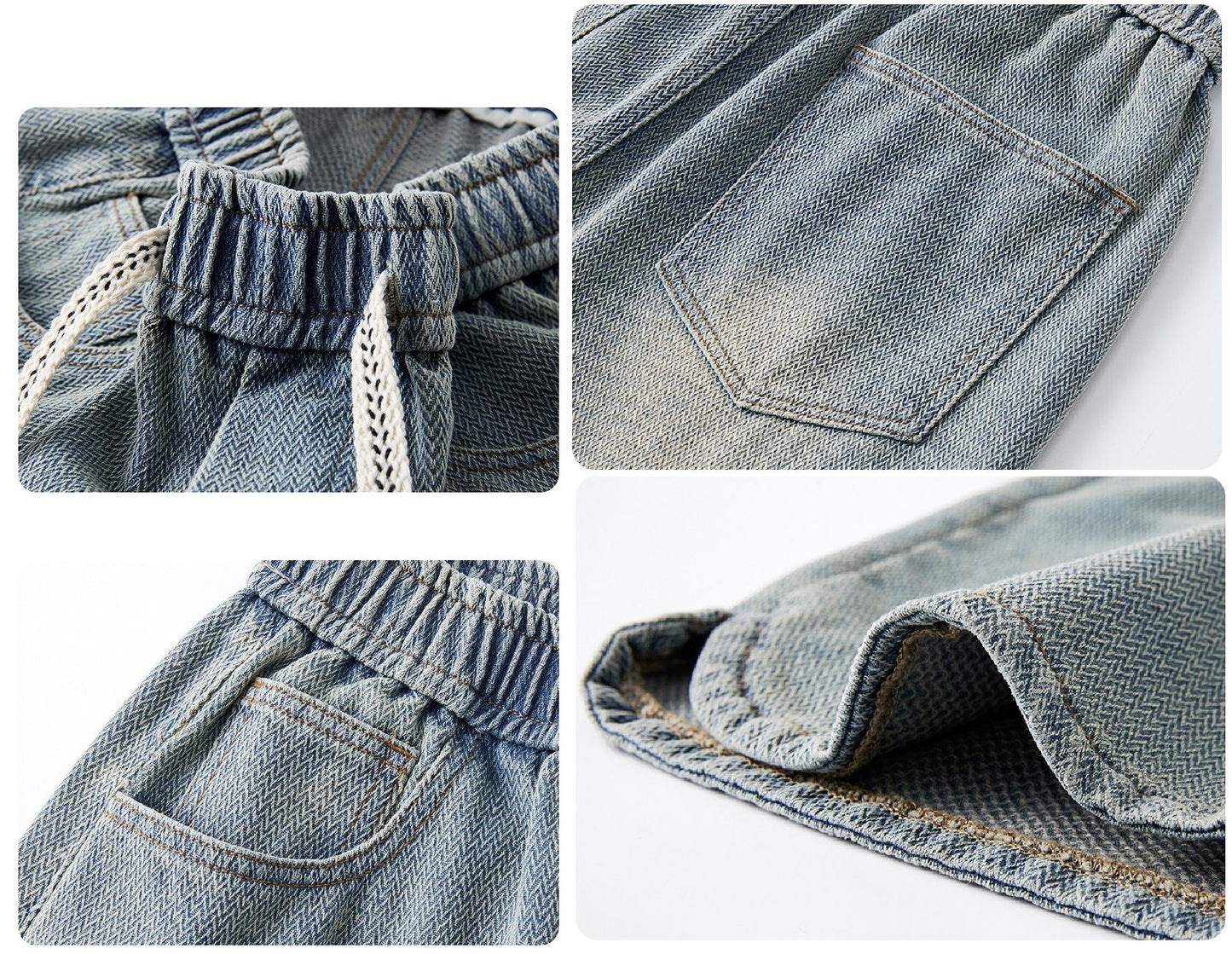 Men's Denim Shorts Baggy Jean Elastic Drawstring Pants Jorts Streetwear