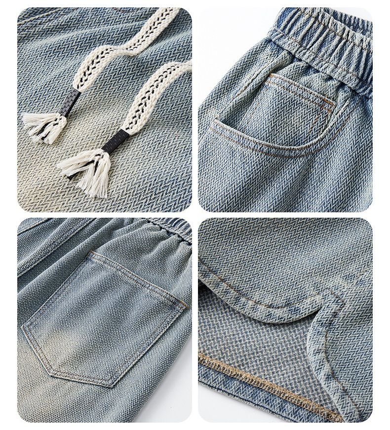 Men's Denim Shorts Baggy Jean Elastic Drawstring Pants Jorts Streetwear
