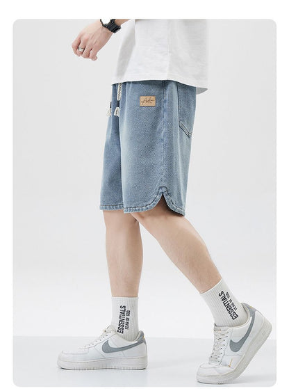 Men's Denim Shorts Baggy Jean Elastic Drawstring Pants Jorts Streetwear